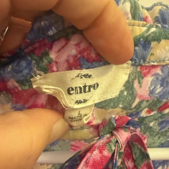 Entro Multicolor Floral Split V neck with Dainty Self Tie Mini Dress - Picture 8 of 13